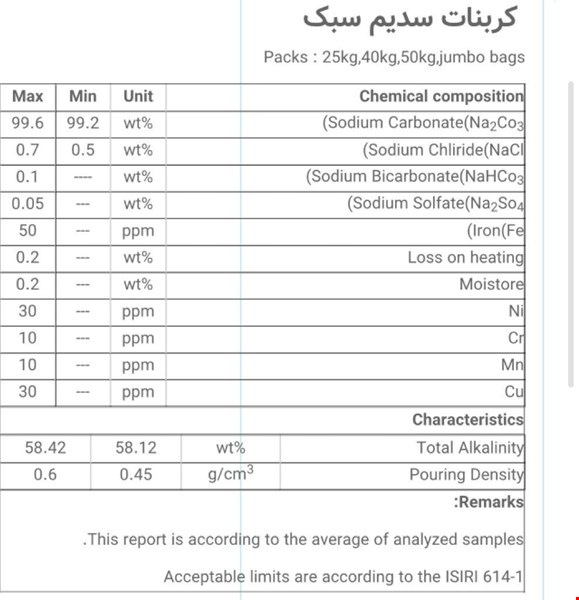 فروش مواد صنعتی مواد معدنی کربنات سدیم سبک و سنگین