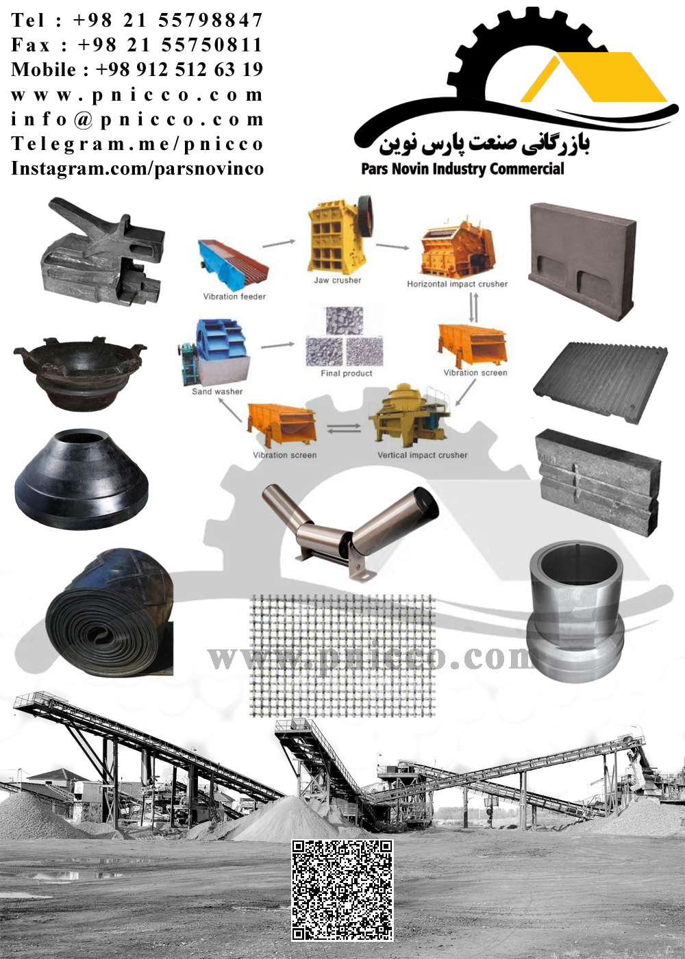 قطعات سنگ شکن چکش سندان شانه فک سنگ شکن کانکیو منتل هیدروکن نوار نقاله رولیک توری سرند 