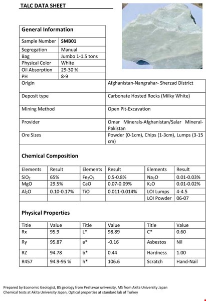 فروش مواد معدنی / فروش تالک افغانستان/ توناژ دلخواه