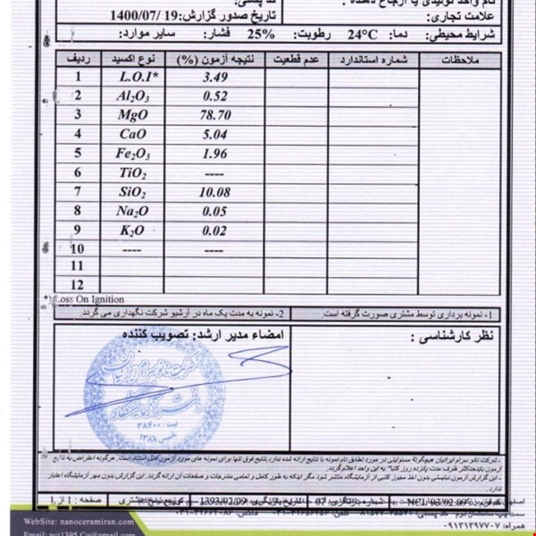 اکسید منیزیم - مواد معدنی - خلوص حدود 80